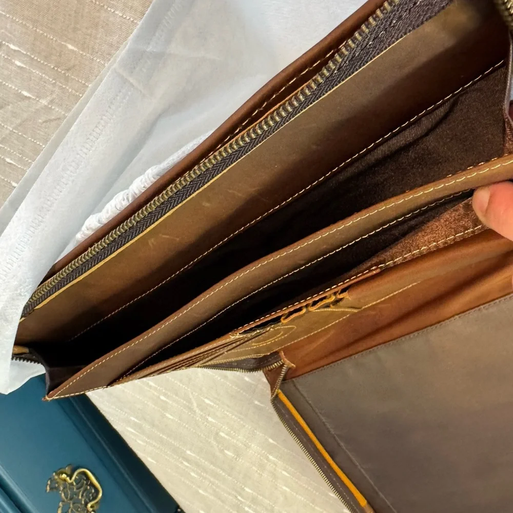 Brown Leather Zip Portfolio